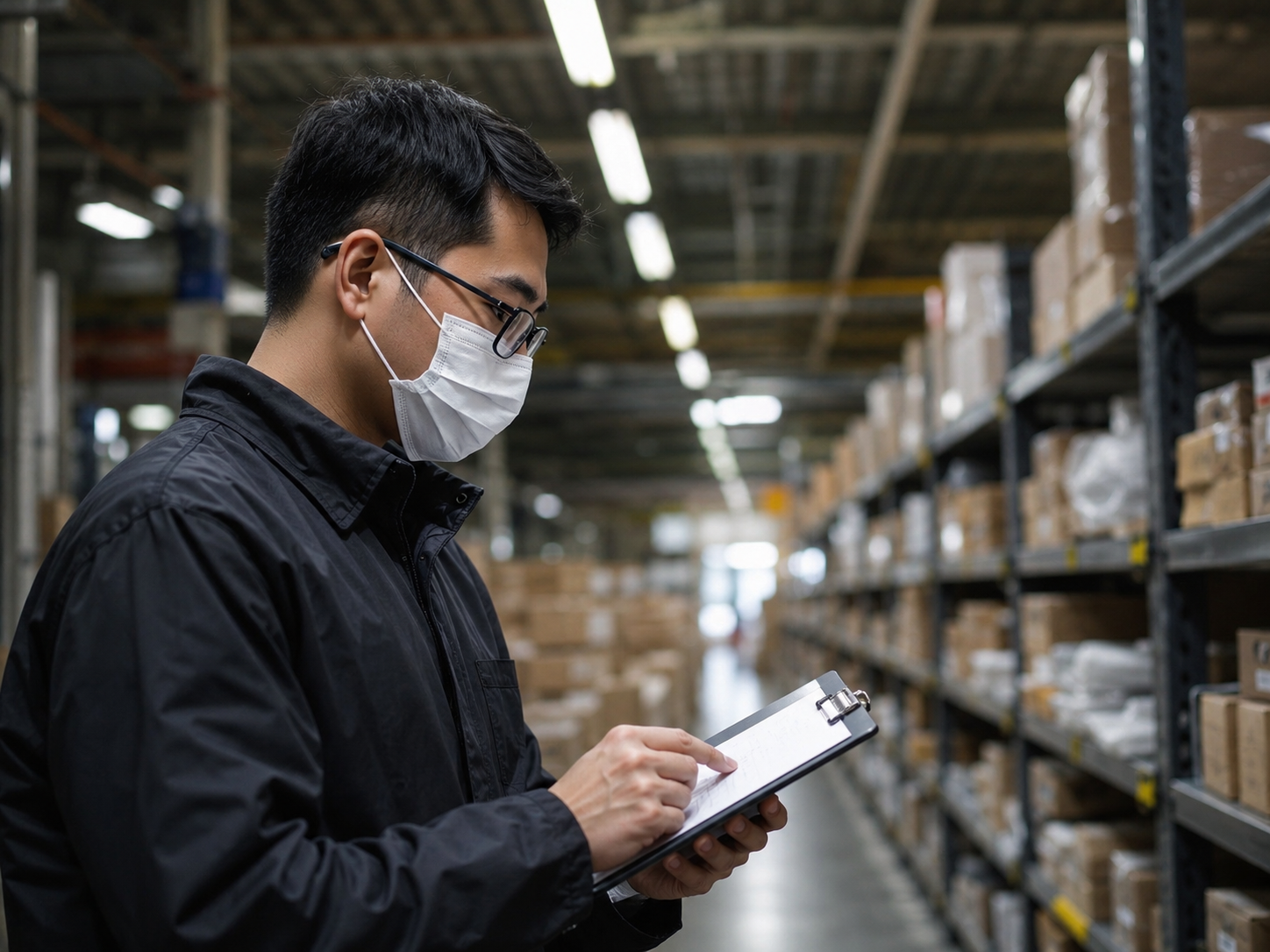 Inspetor de qualidade da P5 inspecionando produtos em fábrica chinesa